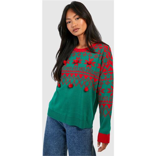 Maglione natalizio Ho Ho Ho Pom Pom - boohoo - Modalova