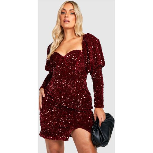 Miniabito Plus Size con paillettes e maniche a sbuffo - boohoo - Modalova