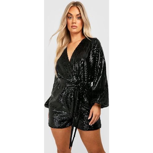 Tutina Plus Size in velluto con paillettes e laccetti in vita - boohoo - Modalova