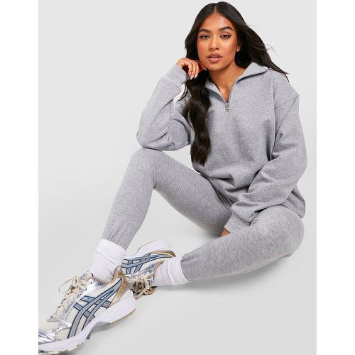 Set Petite felpa con zip corta & legging - boohoo - Modalova