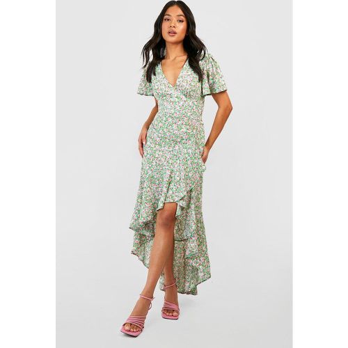 Vestido Petite Midi Cruzado De Flores Con Mangas Sueltas - boohoo - Modalova