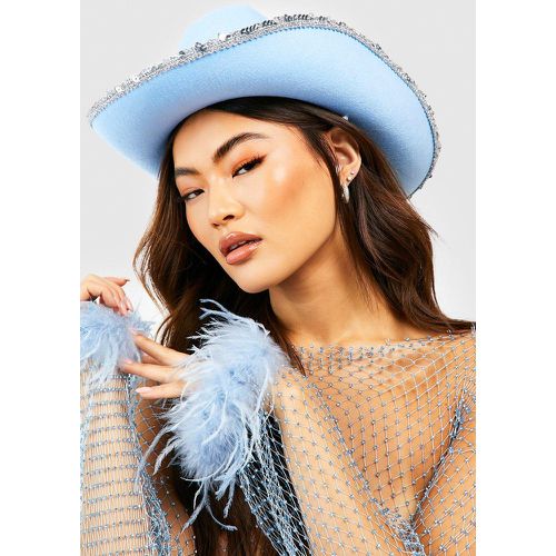 Cappello da cowboy stile Western blu con paillettes - boohoo - Modalova