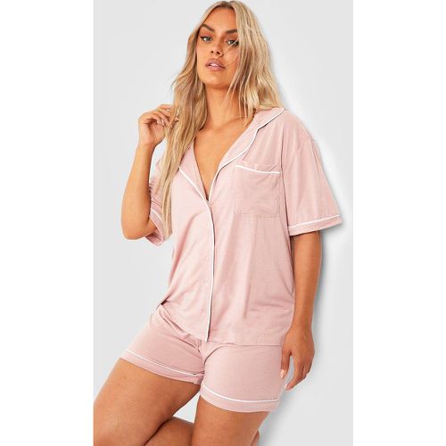 Pijama Plus Corto De Tela Jersey Con Botones - boohoo - Modalova