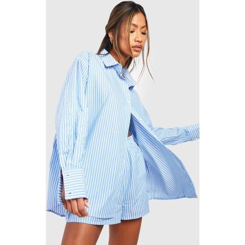 Camisa De Pijama Oversize De Algodón Con Raya Diplomática - boohoo - Modalova