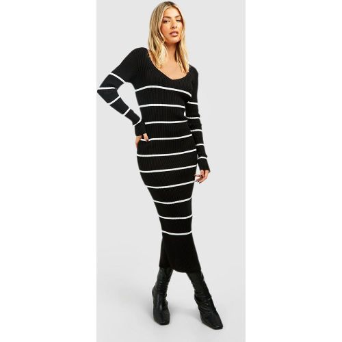 Vestito midi in maglia a righe a maniche lunghe - boohoo - Modalova