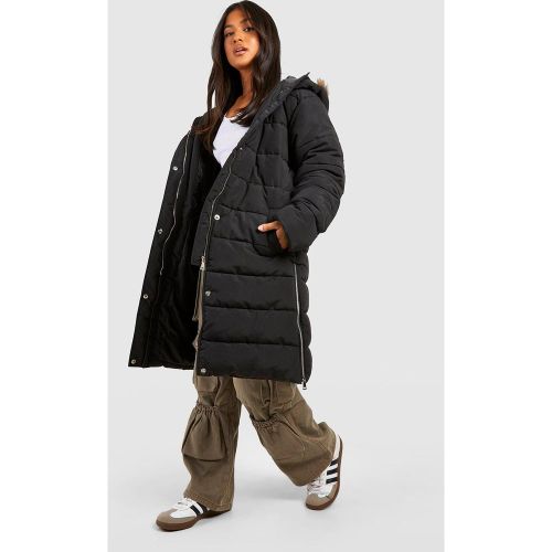 Parka Petite De Corte Largo Con Ribete De Pelo Sintético - boohoo - Modalova