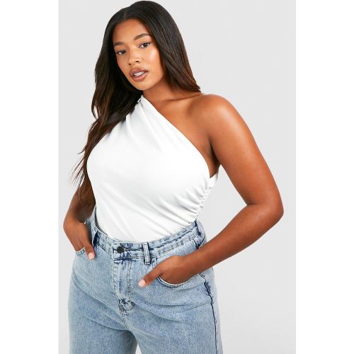 Top Plus Size monospalla asimmetrico con ruches - boohoo - Modalova