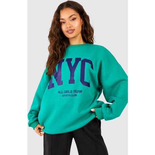 Felpa oversize con slogan NYC e zip corta - boohoo - Modalova