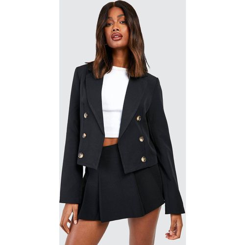 Blazer corto a doppiopetto lungo in finto corno - boohoo - Modalova