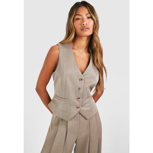 Gilet sagomato effetto lino con finto corno - boohoo - Modalova