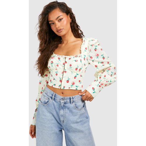 Corsé Con Corchetes Y Volante Con Estampado De Rosas - boohoo - Modalova