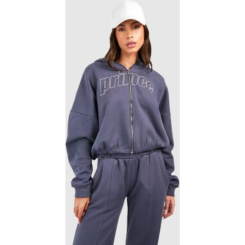 Felpa oversize Prince con zip e cappuccio - boohoo - Modalova