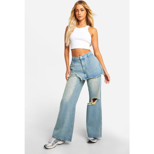Jeans 2 in 1 con minigonna in denim - boohoo - Modalova