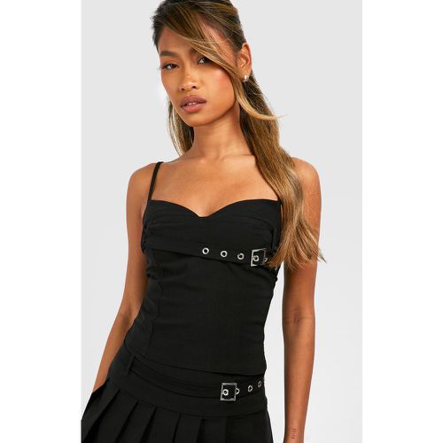 Top a corsetto con fibbia, Nero - boohoo - Modalova