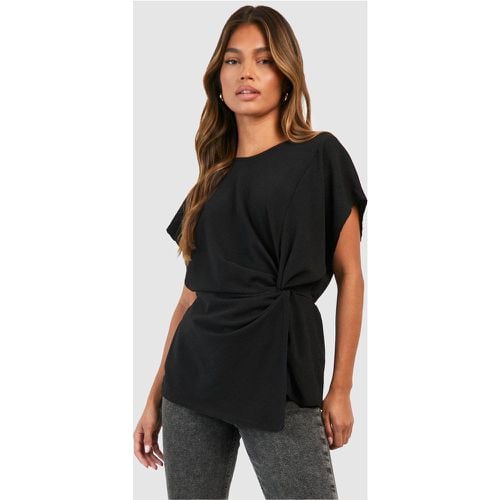 Blusa Fruncida Con Nudo, Negro - boohoo - Modalova