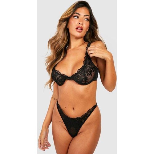 Set tanga & bralette in pizzo a fiori - boohoo - Modalova