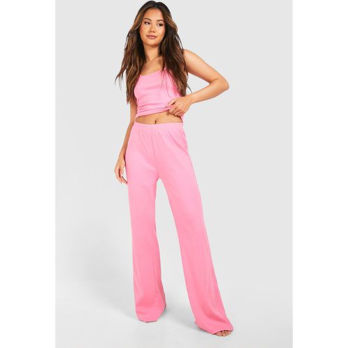 Rib Flare Lounge Trouser, Pink - boohoo - Modalova