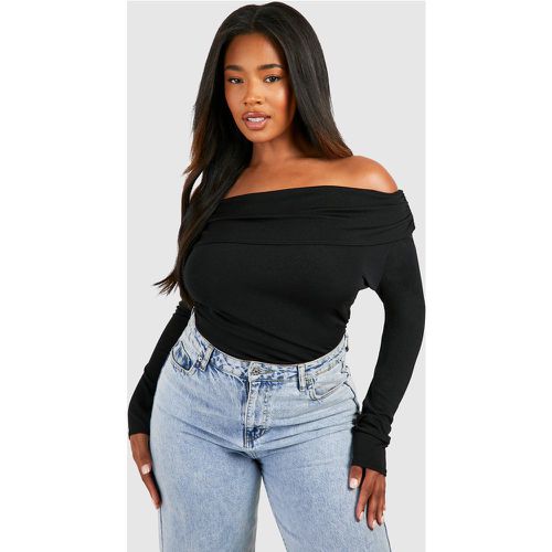 Body Plus Size semi-trasparente su due livelli con scollo Bardot - boohoo - Modalova