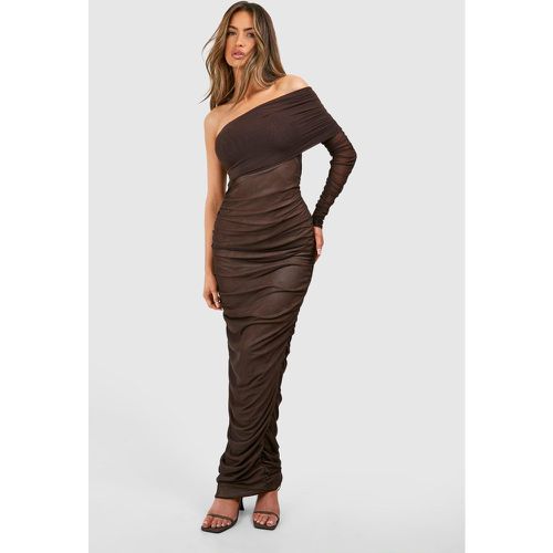 Vestito maxi monospalla in rete con ruches - boohoo - Modalova