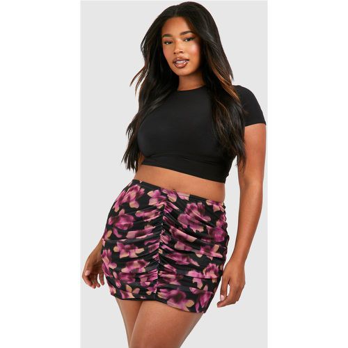 Plus Floral Print Mesh Ruched Mini Skirt - boohoo - Modalova