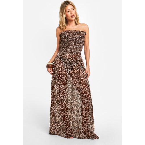 Vestido Maxi Para La Playa Palabra De Honor Fruncido Con Estampado De Leopardo - boohoo - Modalova