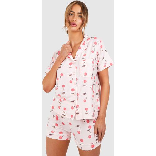 Cherry Print Shirt And Short Pyjama Set - boohoo - Modalova