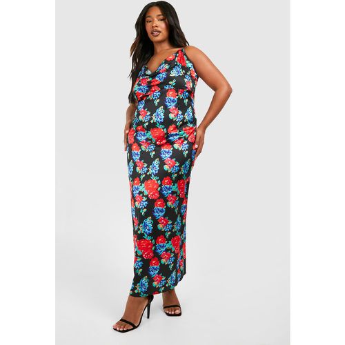 Vestido Plus Maxi De Raso Con Estampado De Flores - boohoo - Modalova