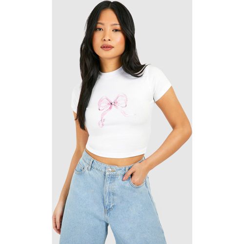 T-shirt Petite con stampa di fiocco - boohoo - Modalova