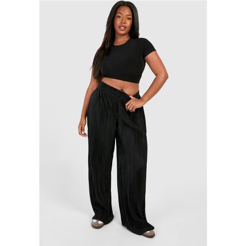 Pantaloni a gamba ampia Plus Size plissettati con vita elasticizzata - boohoo - Modalova