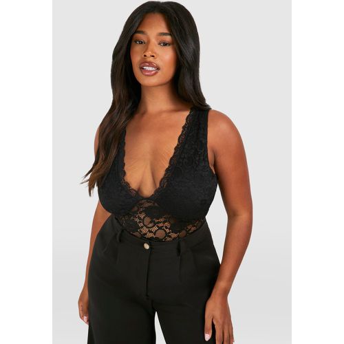 Body Plus Escotado De Encaje, Negro - boohoo - Modalova