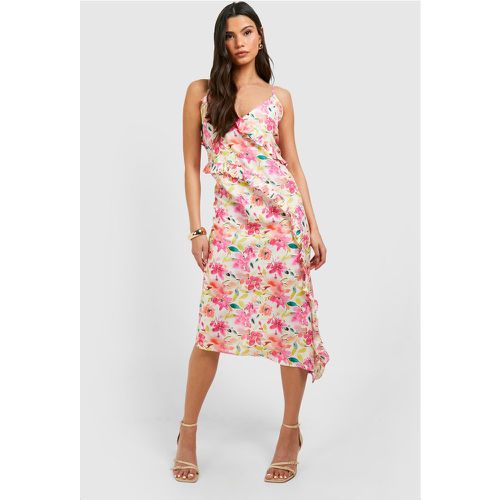 Vestito maxi a fiori con volant - boohoo - Modalova