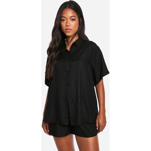 Shirt And Short Beach Co-Ord, Negro - boohoo - Modalova