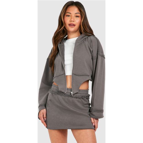 Corset Hem Zip Through Hooded And Sweat Skirt Set - boohoo - Modalova