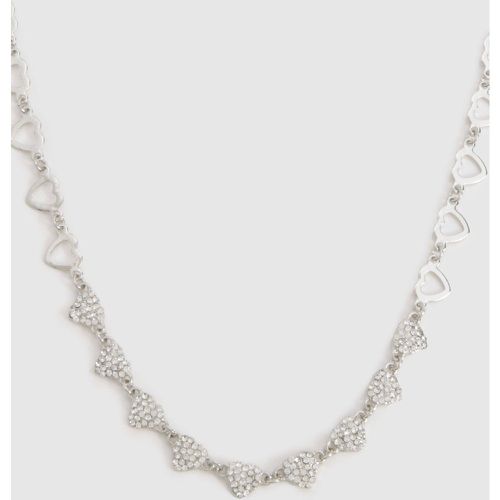 Embellished Heart Necklace, Gris - boohoo - Modalova