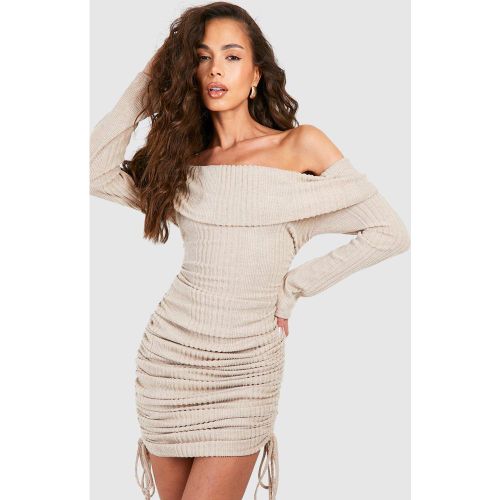 Vestido Midi De Canalé Texturizado Fruncido Con Cordón Elástico - boohoo - Modalova