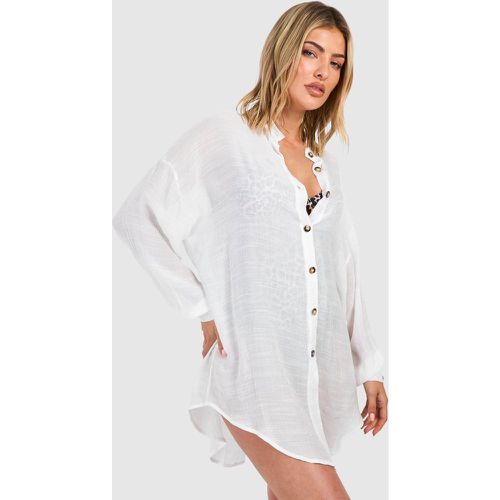 Camicia da mare lunga effetto lino - boohoo - Modalova