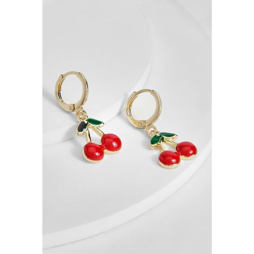 Mini Cherry Hooped Earrings, Rojo - boohoo - Modalova