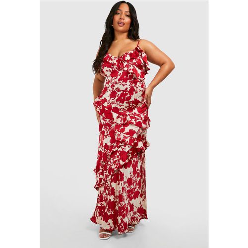 Plus Satin Floral Ruffle Slip Maxi Dress - boohoo - Modalova