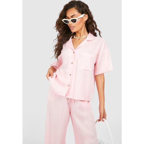 Linen Button Up Shirt, Pink - boohoo - Modalova