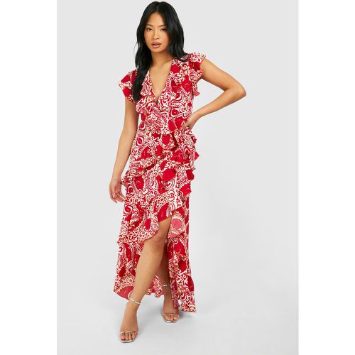 Vestido Petite Maxi Cruzado Con Volante Y Estampado De Mosaico - boohoo - Modalova