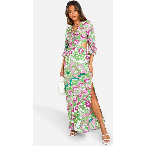 Vestido Maxi De Tela Crepé Y Estampado Con Tiras En La Espalda - boohoo - Modalova