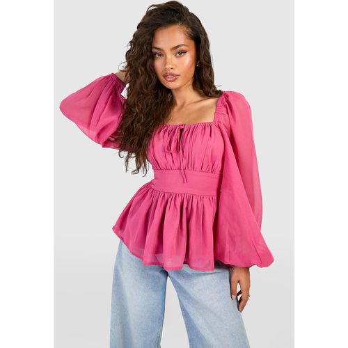 Top a maniche lunghe in chiffon stile Milkmaid - boohoo - Modalova