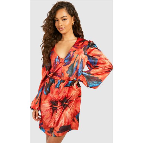 Tropical Print Blouson Sleeve Mini Dress - boohoo - Modalova