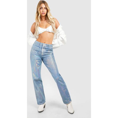 Jeans dritti rivestiti in metallo iridescente - boohoo - Modalova