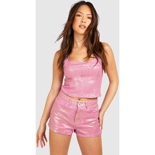 Top Corsé Vaquero Con Revestimiento Metálico Rosa - boohoo - Modalova