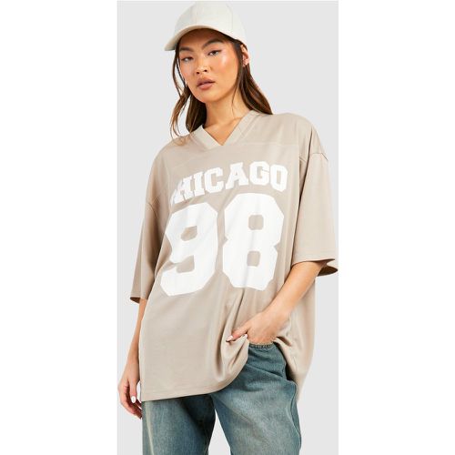 Camiseta Oversize De Malla De Airtéx Con Eslogan De Chicago 98 - boohoo - Modalova