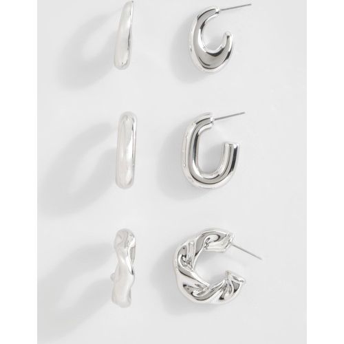 Silver Chunky Hoop Multipack Earrings - boohoo - Modalova