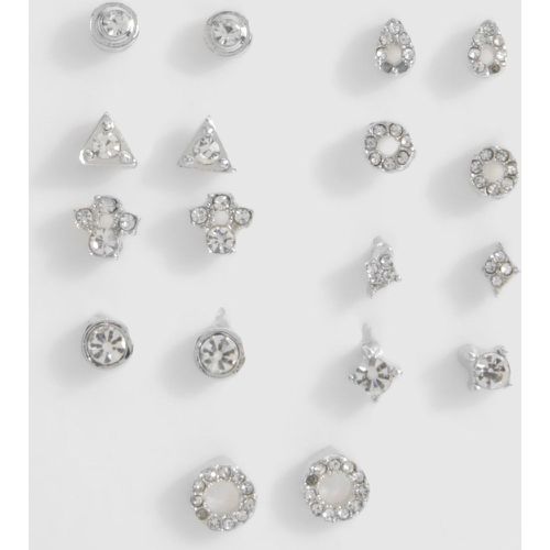 Silver Embellished 9 Pack Earrings - boohoo - Modalova