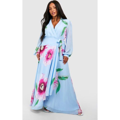 Plus Floral Print Long Sleeve Wrap Maxi Dress - boohoo - Modalova