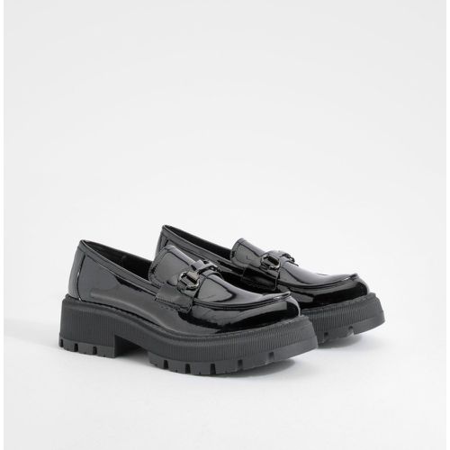 Patent Chunky T Bar Loafers, Nero - boohoo - Modalova